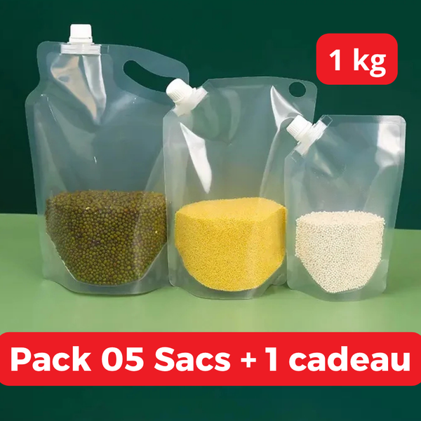 5 Sacs hermétiques de rangement alimentaire + 1 Cadeau