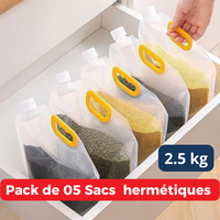 Pack de 05 Sacs hermétiques de rangement alimentaire 2.5 KG