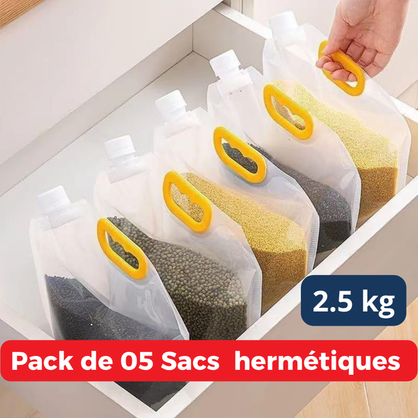 Pack de 05 Sacs hermétiques de rangement alimentaire 2.5 KG