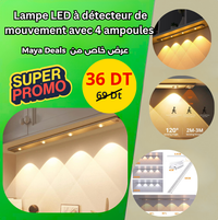 Lampe LED à détecteur de mouvement avec 4 ampoules rechargeable USB