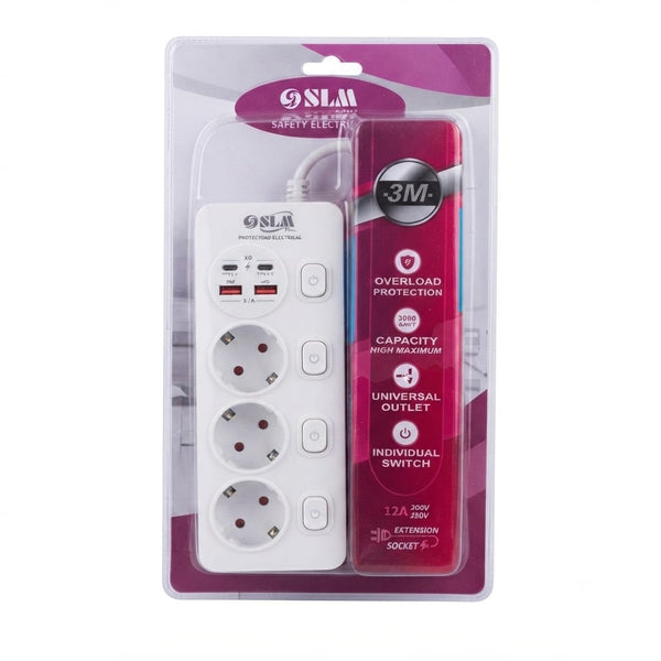 Multiprise SLM 3 Prises + 2 Ports USB & Type C – Câble 3M